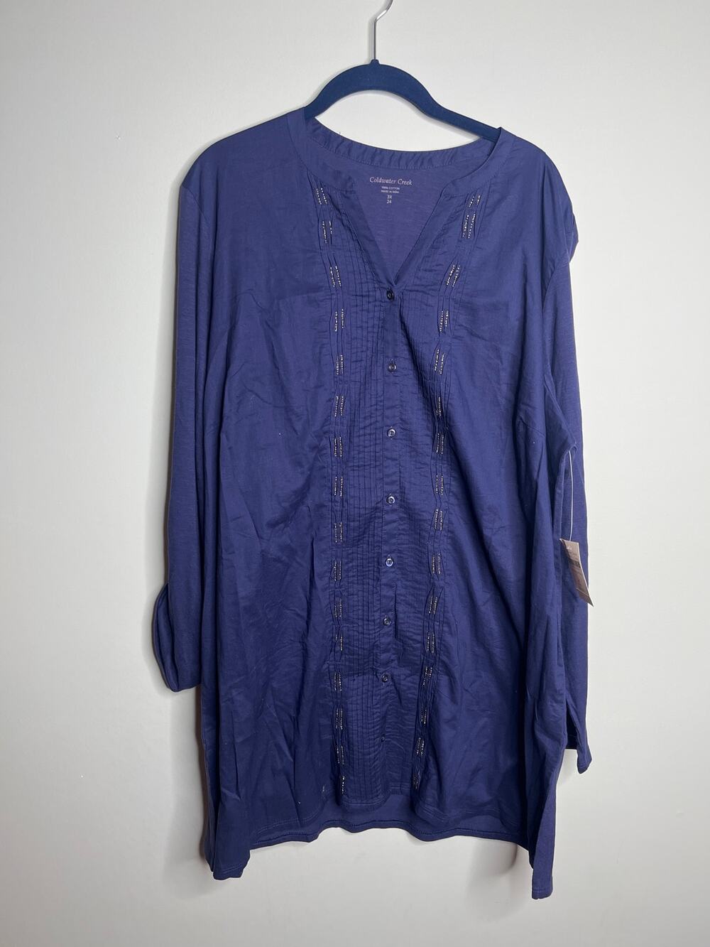 Coldwater Creek Navy Trellis Pintuck Top 3X